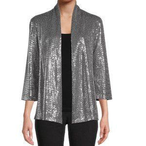 Kasper Petite Silver Metallic Open-Front Blazer SP